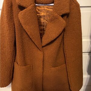French Connection Women's Brown Teddy Coat